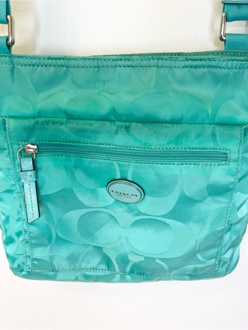 Coach Getaway Signature Nylon File Bag A1432 Turquoise Signature Crossbody Bag - Picture 12 of 14